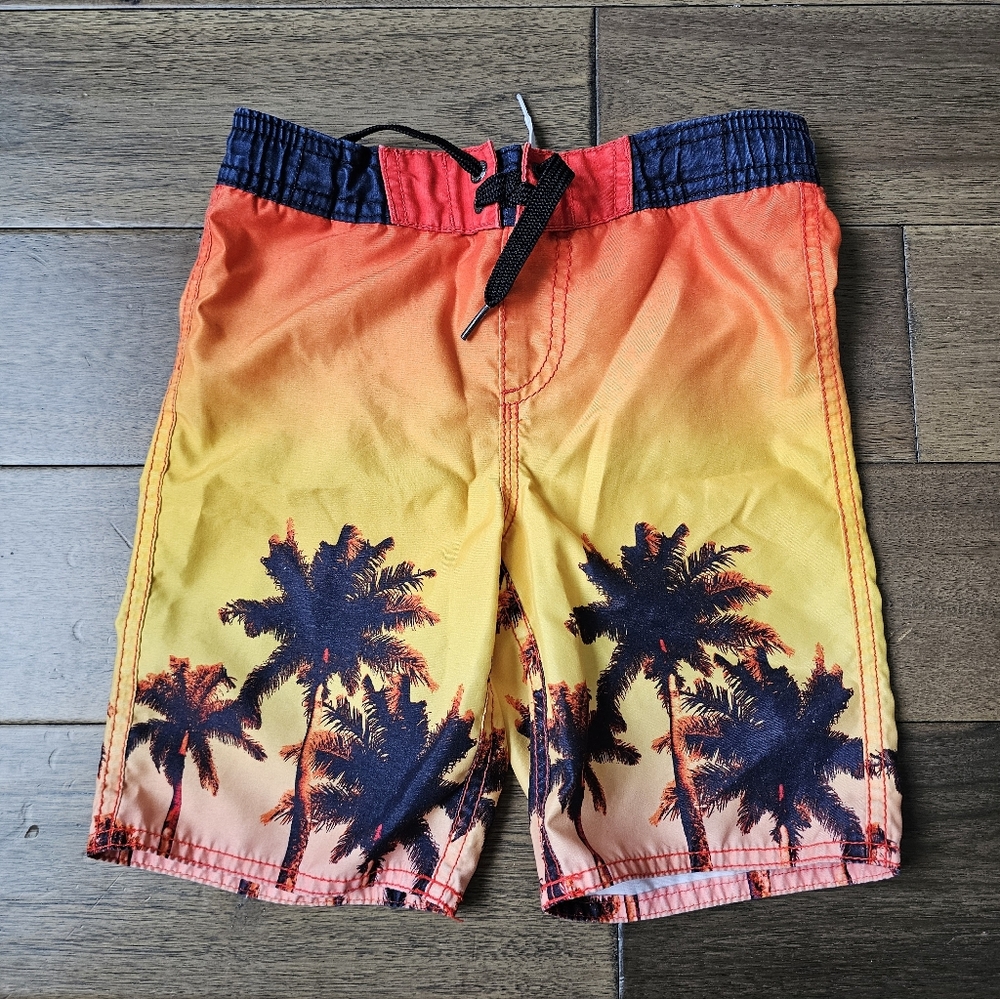 Old Navy Boys 5T Swim Shorts Sunset Palm Tree Lined